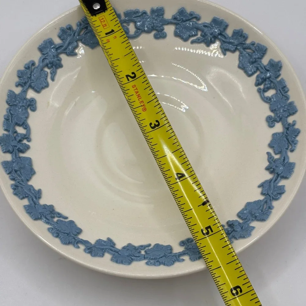 Wedgwood Embossed Queens‎ Ware Tea Cup and Saucer Lavender Blue on Cream England